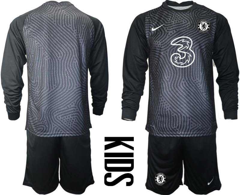 2021 Chelsea black Youth long sleeve goalkeeper soccer jerseys->youth soccer jersey->Youth Jersey
